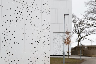A decorative touch with perforated panels.